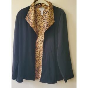 Chicos Womens Sz 1 - Med 8 Travelers Jacket Black Leopard Lined Open Front